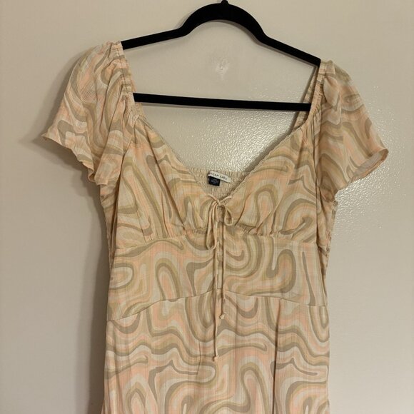 American Eagle Women L Peach Swirl Retro Groovy Flutter Sleeve Corset Mini Dress - Picture 5 of 11